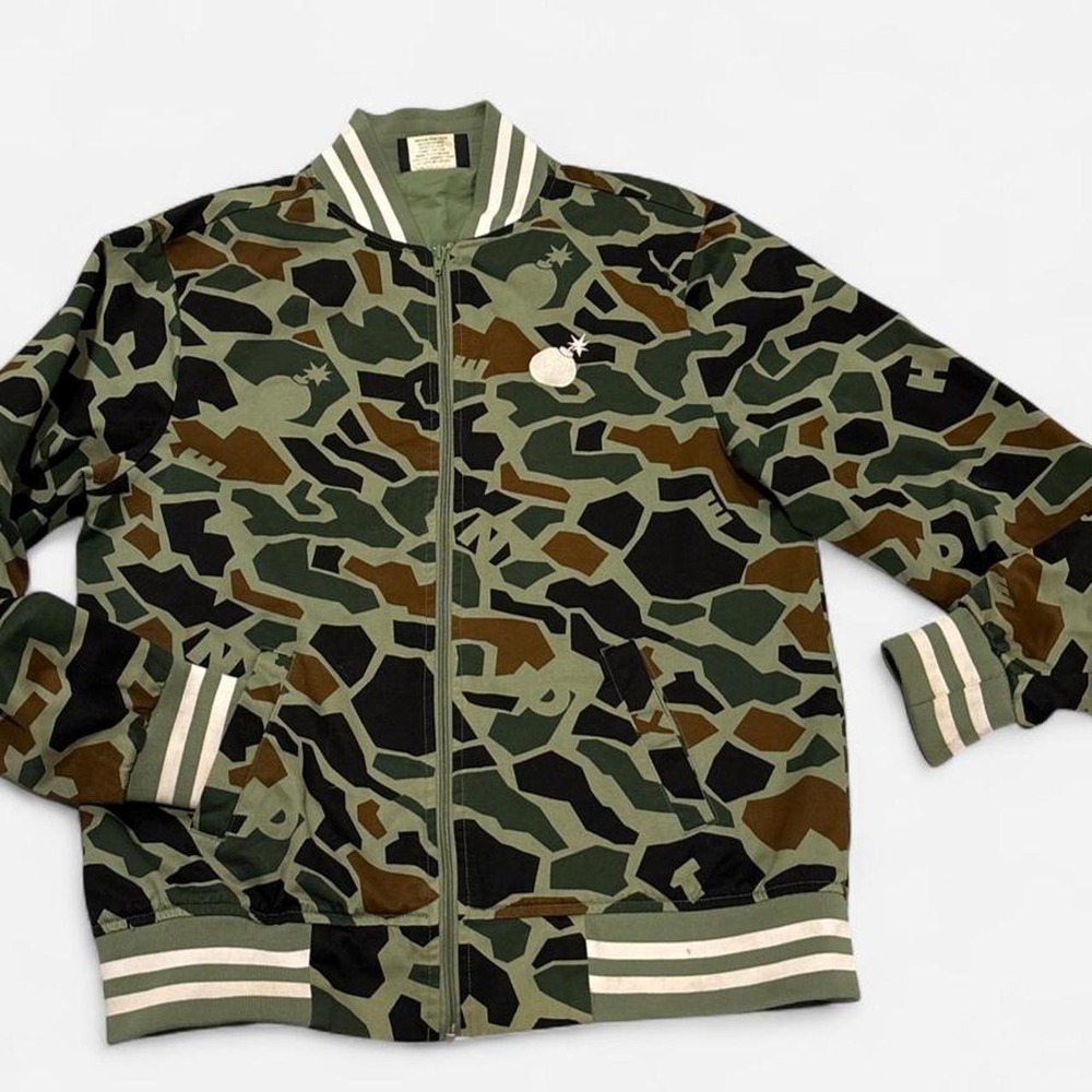 Vtg Style varsity Bomber Jacket The Hundreds 2013 Duck Camo Collection Men's L